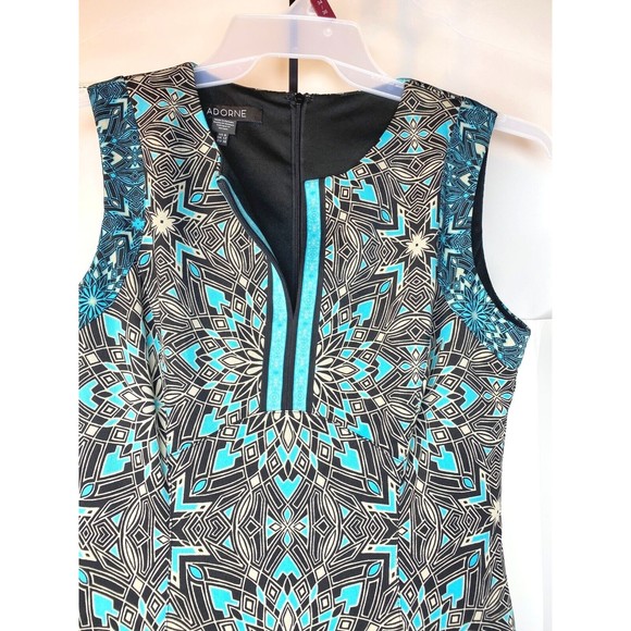 Adorne Women's Multicolor Polyester V-Neck Sleeveless Knee Length Dress Size 8 - Picture 3 of 16